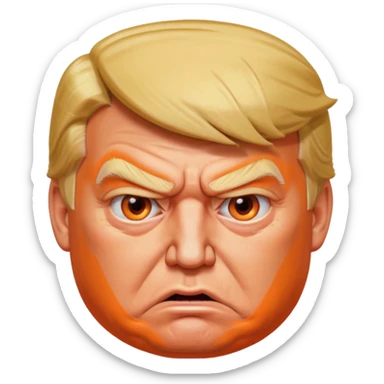 PLEASE MAKE 3 VERSIONS OF AN ISOMETRIC 3D ICON OF A DONALD TRUMP CHARACTER, FROM AN OVERHEAD ISOMETRIC ANGLE, WITH AN ANGRY AND CONFUSED EXPRESSION, HEAVY JOWELS, WITH EXCESSIVE ORANGE MAKEUP, A VERY LARGE, BLOATED STOMACH, AND VERY LARGE ANGLES. sticker