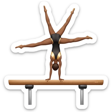 An artistic emoji of a professional sports acrobat performing a stunning balance pose on a narrow beam. The acrobat showcases perfect control, flexibility, and strength, executing an elegant handstand. The background features a bright gymnastics arena with spotlights. sticker