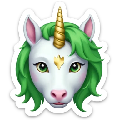 unicorn with green hair and earrings looking into camera sticker