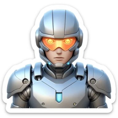 mechanical armored man portrait, head and shoulders only, futuristic metal armor, glowing energy lines, robotic shoulder plates, intense expression, sci-fi warrior vibe, 3D cartoon style, mobile game icon style, clean background, no text, no watermark
  sticker