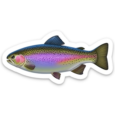 realistic rainbow trout fish bright purple blue green yellow white with black speckles sticker