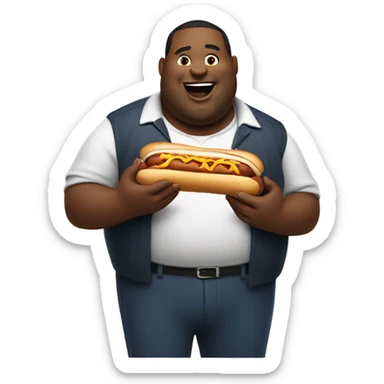 big fat guy eating a hot dog sticker