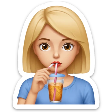 Girl sipping drink from a straw with eye roll sticker