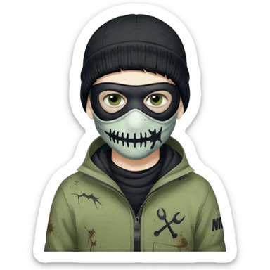 make a, zombie, boy, blackhair with a ski mask pull from nike ou syna sticker