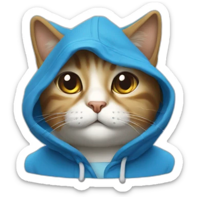 un chat avec une capuche avec reyur bleu est bland realiste sticker