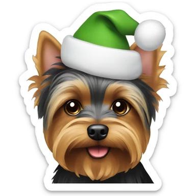 yorkie dog with christmas hat sticker