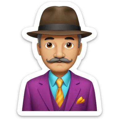 Aged mobster with colored suit and hat and mustache sticker