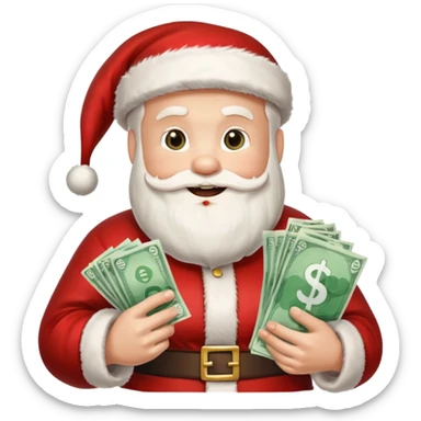santa with money and social media logo on gift sticker