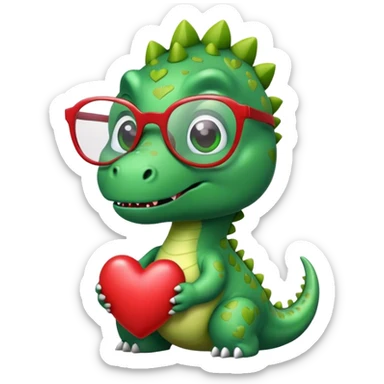 dinosaur in glasses holding hearts sticker
