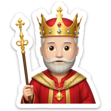 Bearded King, young king with short white beard, royal staff in hand, wearing crown
 sticker