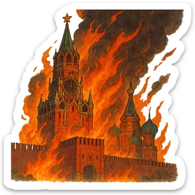 ghibli style burning Kremlin sticker