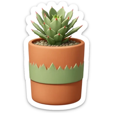 A ceramic pot in a pastel terracotta color, shaped like a cylinder, the pot is tall and contains an Acanthocalycium Glaucum cactus plant. sticker