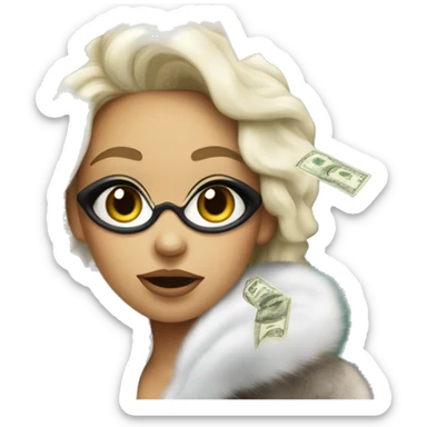 girl wearing fur coat and throwing dollar bills, luxurious  sticker