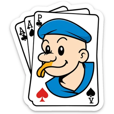 Popeye the sailor with a poker face, cartoon sticker style sticker