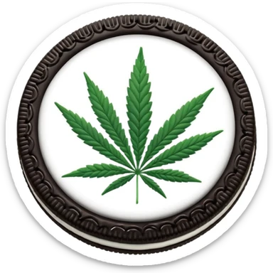 black and white oreo cookies with cannabis leaf sticker