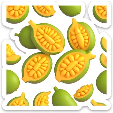 whole jackfruit, yellow-green, diagonal orientation, elliptical shape, detailed jackfruit skin texture sticker