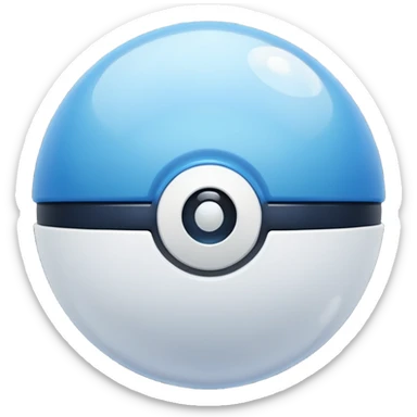 blue pokeball emoji, top half is a more saturated blue, bottom half is white, black stripe, with a white sheen, with a pearlescent finish, with a bubble effect sticker