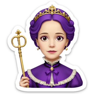 Wilhemina Venable (Sarah Paulson) in royal purple Victorian style, beautiful and luminous but terrifying, holding a gold cane sticker