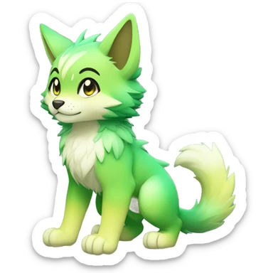 shiny, colorful, green, gradient, Kemono-style, Chibi, Anthro-Fur-Sona-Fakémon, Full Body sticker