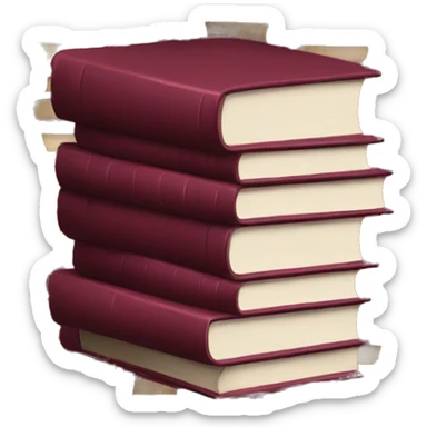 A stack of books is burgundy sticker