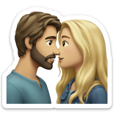 Brunette guy with beard kissing blond girl with long hair sticker