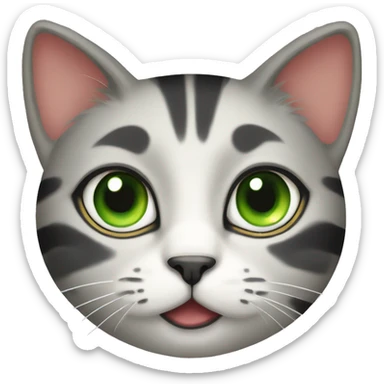 Tricolor cat with green eyes, red spots and dark gray stripes sticker