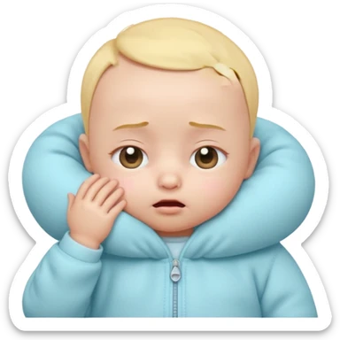 Cute 3D baby emoji, rubbing eyes, sleepy expression, short fine baby hair, soft pastel colors, clean white background  sticker