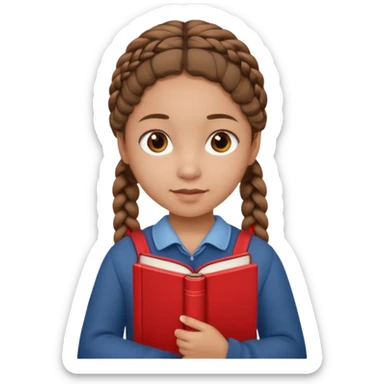 brown braid hair girl kid, student, red book sticker