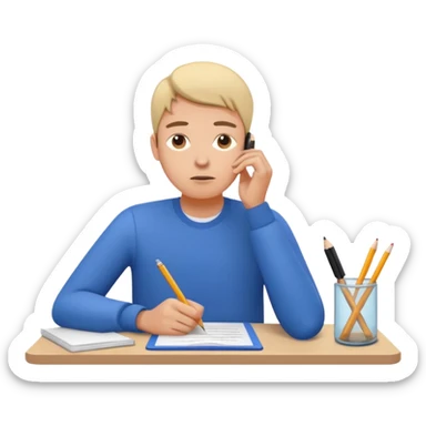 student stressed while writing a cv. in google/android style, which features clean and modern look and generally flat colours. youve given an apple style emoji. that shit be ugly as fuck. dont do that sticker