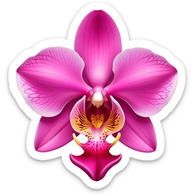 Elegant pink phalaenopsis moth orchid with vibrant rosy petals and two visible green leaves at the base sticker
