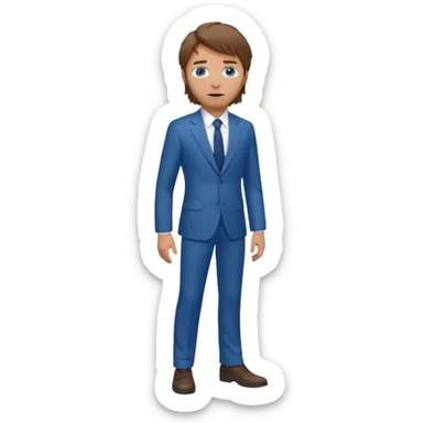 Chico blanco pelo castaño, traje cuerpo entero pelo revuelto ojos azules sticker