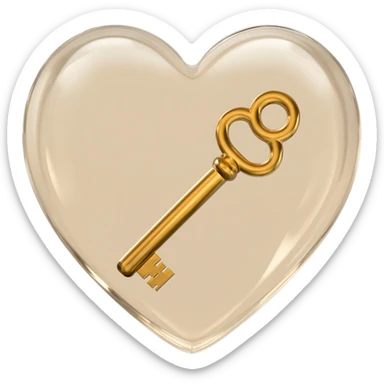 beige glass heart with a golden key sticker