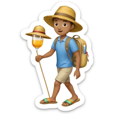 Créole réunionnais chapeau paille tong au pieds et sac a dos en paille  sticker