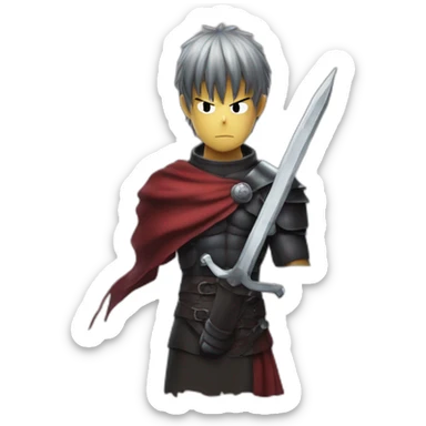 angry berserk guts carrying a huge sword on his shoulder framed on his bust sticker