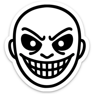 scary smiling creepy face with sharp black outlines, simple but detailed drawing, expressive shadows and highlights, no gradients, only clear color transitions sticker