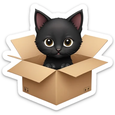  A very cute black young kitten cat with one's head tilted to one side poked its paws out of the cardboard big box and placed them on top of it sticker
