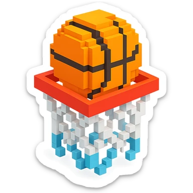 Voxel-style basketball in a net, no background, variation 6. sticker