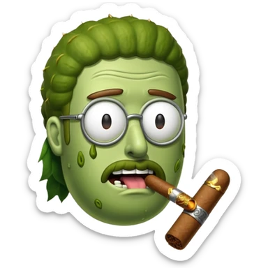 Pickle Rick smoking a cigar sticker