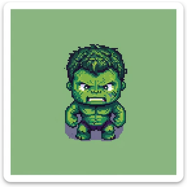 Cute chibi Hulk in pixel art style, big head, small body, playful expression sticker