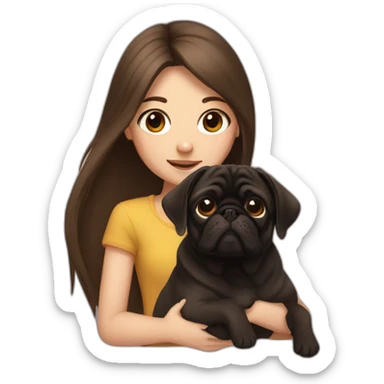Girl with long brown hair and dark pug sticker