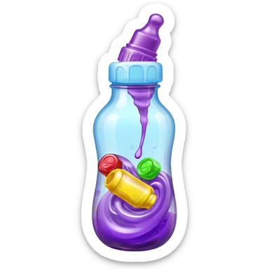 baby bottle with purple liquid and jolly ranchers sticker