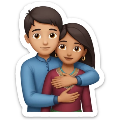 indian boy hugging indian girl from behind... boys hand down near navel of girl... boys head on the shoulder of girl... hugging tight.. more romantic sticker