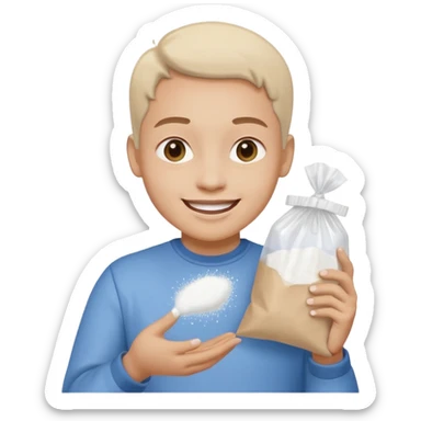 happy with a small plastic bag full of white powder sticker