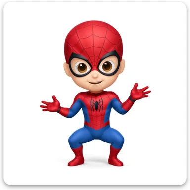 A 3d small funny baby spiderman superhero in stand pose sticker