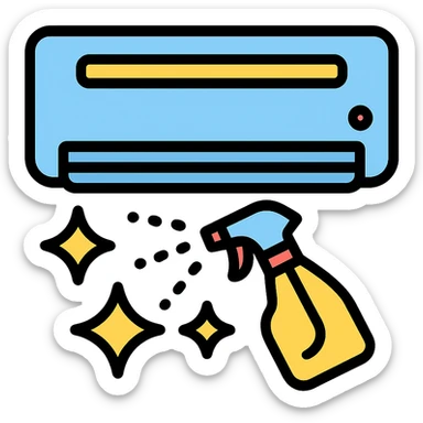air conditioning cleaning icon showing an AC unit with sparkles or cleaning spray sticker