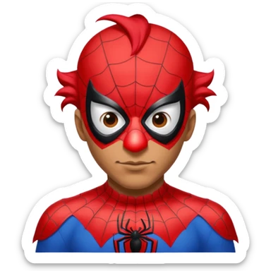 Create a man in a spider man costume with only clown nose sticker