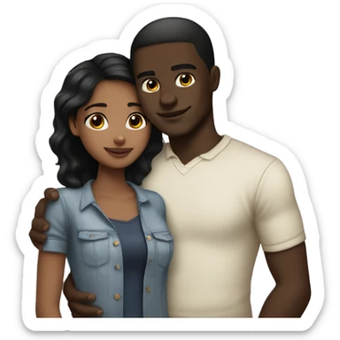Dark brown skin black haired girl hugging light skin man sticker