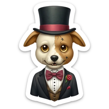 zombie dog with bow tie and top hat sticker