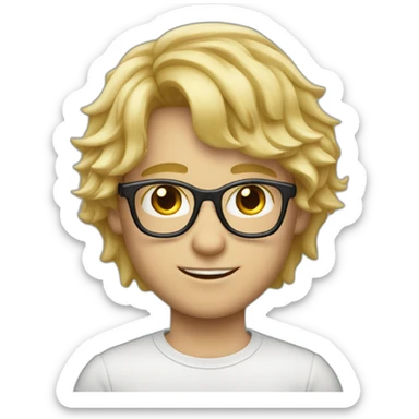 Blond boy with glasses and mi long hair with ondulation sticker