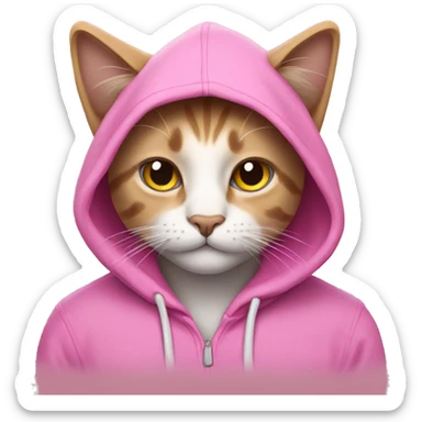 Cat wearing a pink hoodie sticker